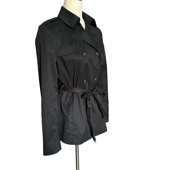 Brooks Brothers Black Double Breasted Belted Short Trench Coat | Size 2 - Picture 2 of 10